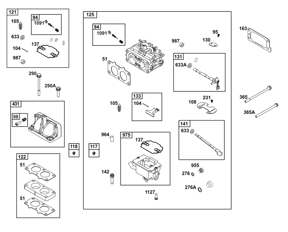 Carburetor Group Diagram and Parts List for 358447-0112-01 200000 - 399999 Briggs and Stratton Engine